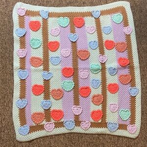 Colorful Crochet Blanket with Circles Flowers Hand Craft Size 37X40 Approximate
